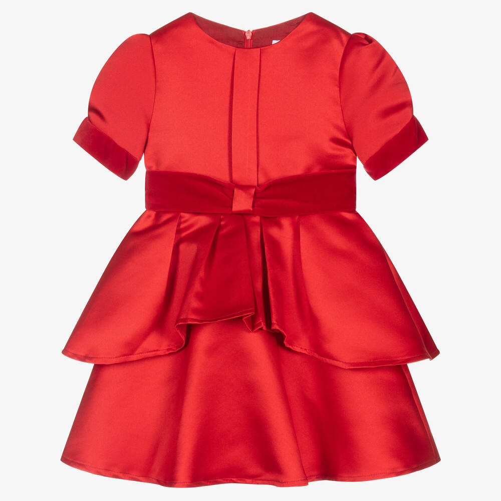 Patachou - Красное атласное платье с баской для девочек  | Childrensalon