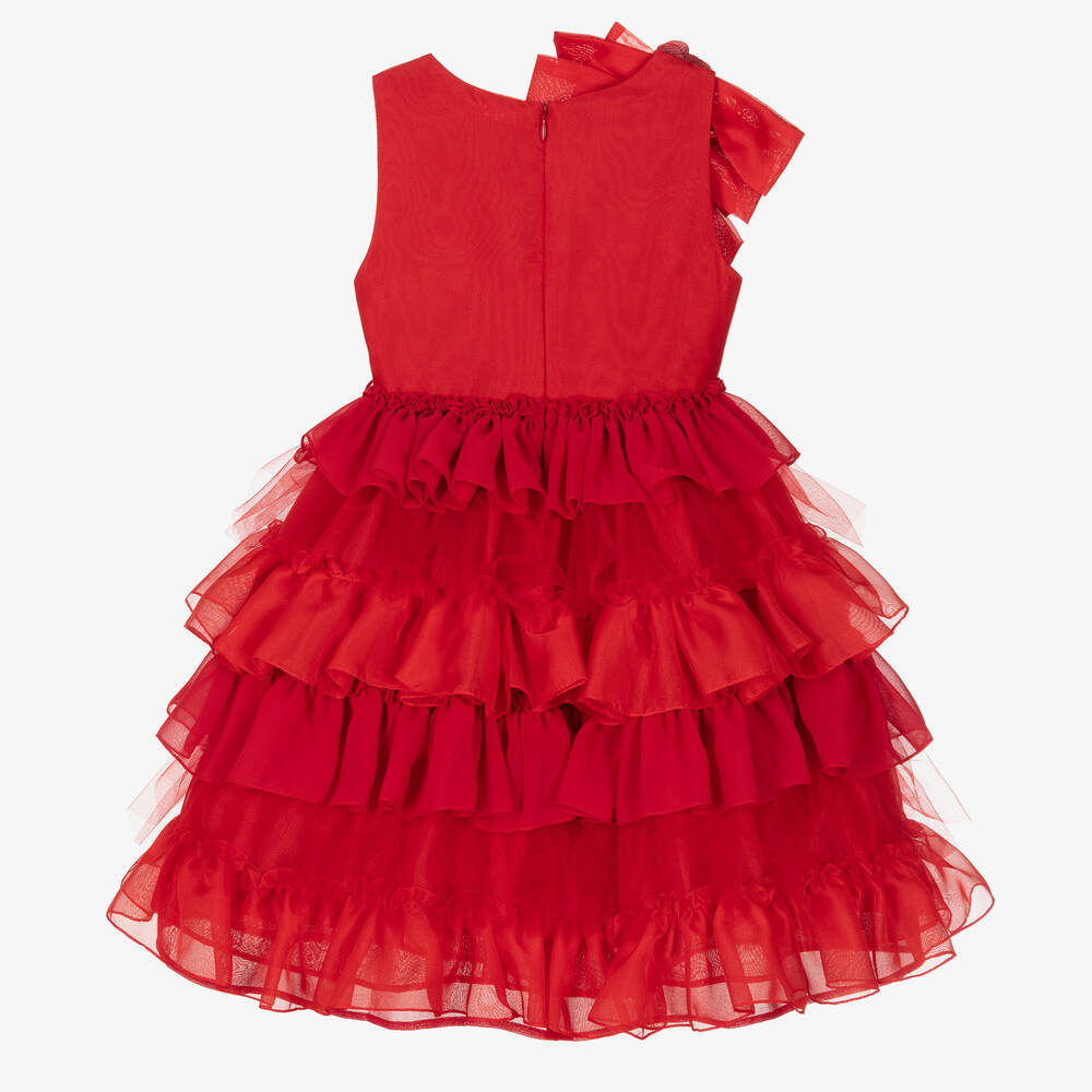 باتاشو-فستان ساتان وتول مزين بكشكش لون أحمر | Childrensalon Outlet