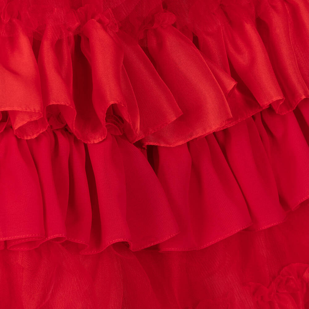 باتاشو-فستان ساتان وتول مزين بكشكش لون أحمر | Childrensalon Outlet