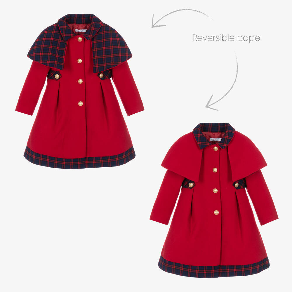 Patachou - Manteau à cape rouge écossais | Childrensalon