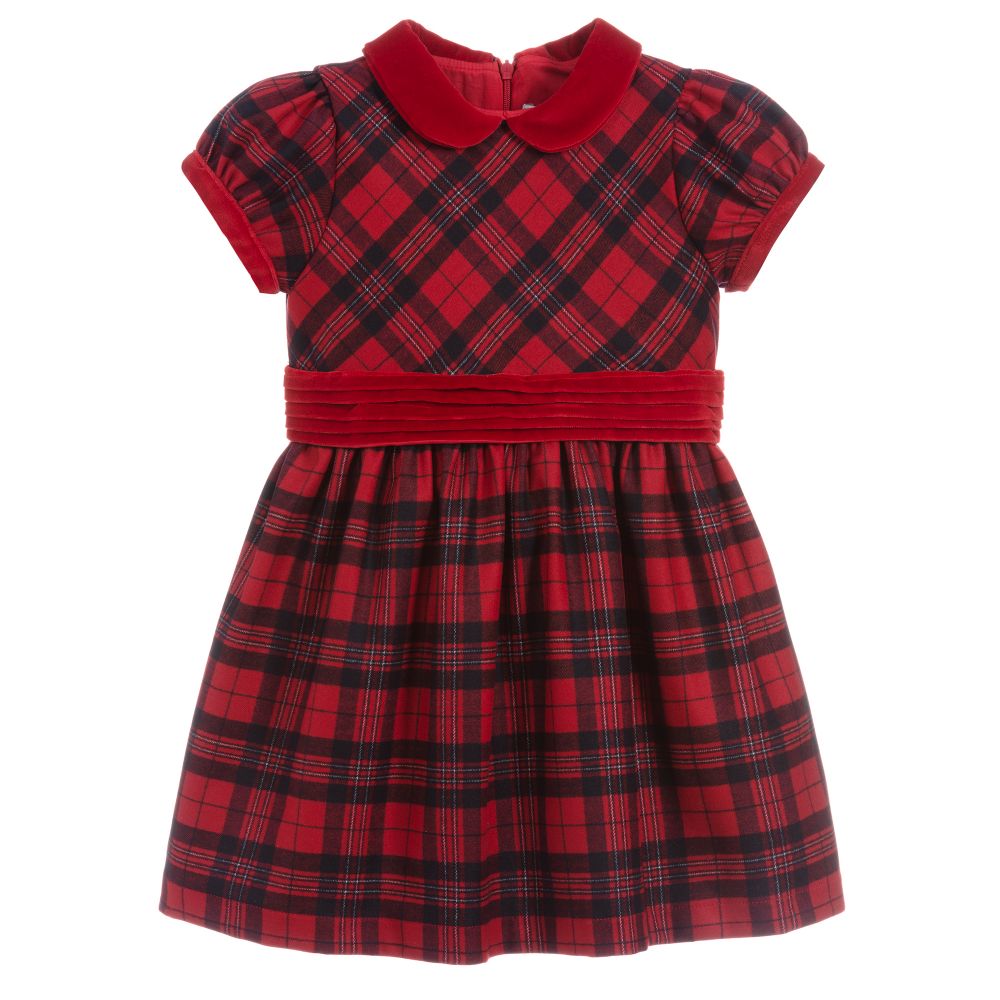 Patachou - Красное платье в шотландскую клетку для девочек | Childrensalon