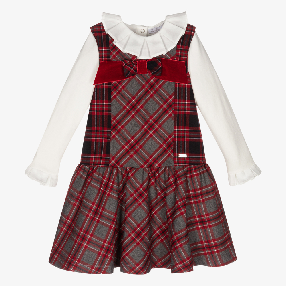 Patachou - Комплект с красным платьем в шотландскую клетку для девочек | Childrensalon
