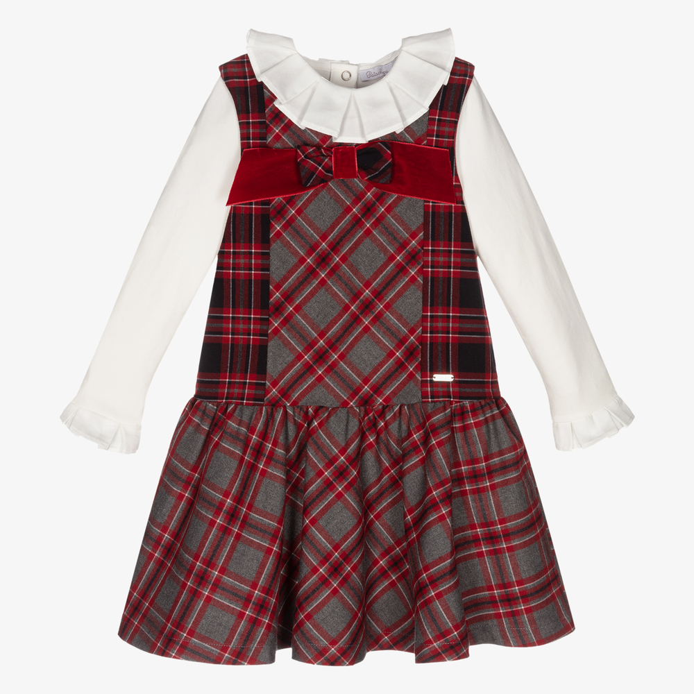 Patachou - Girls Red Tartan Dress Set | Childrensalon