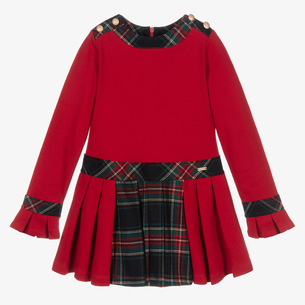 Patachou - Girls Red Tartan Skirt Dress  | Childrensalon