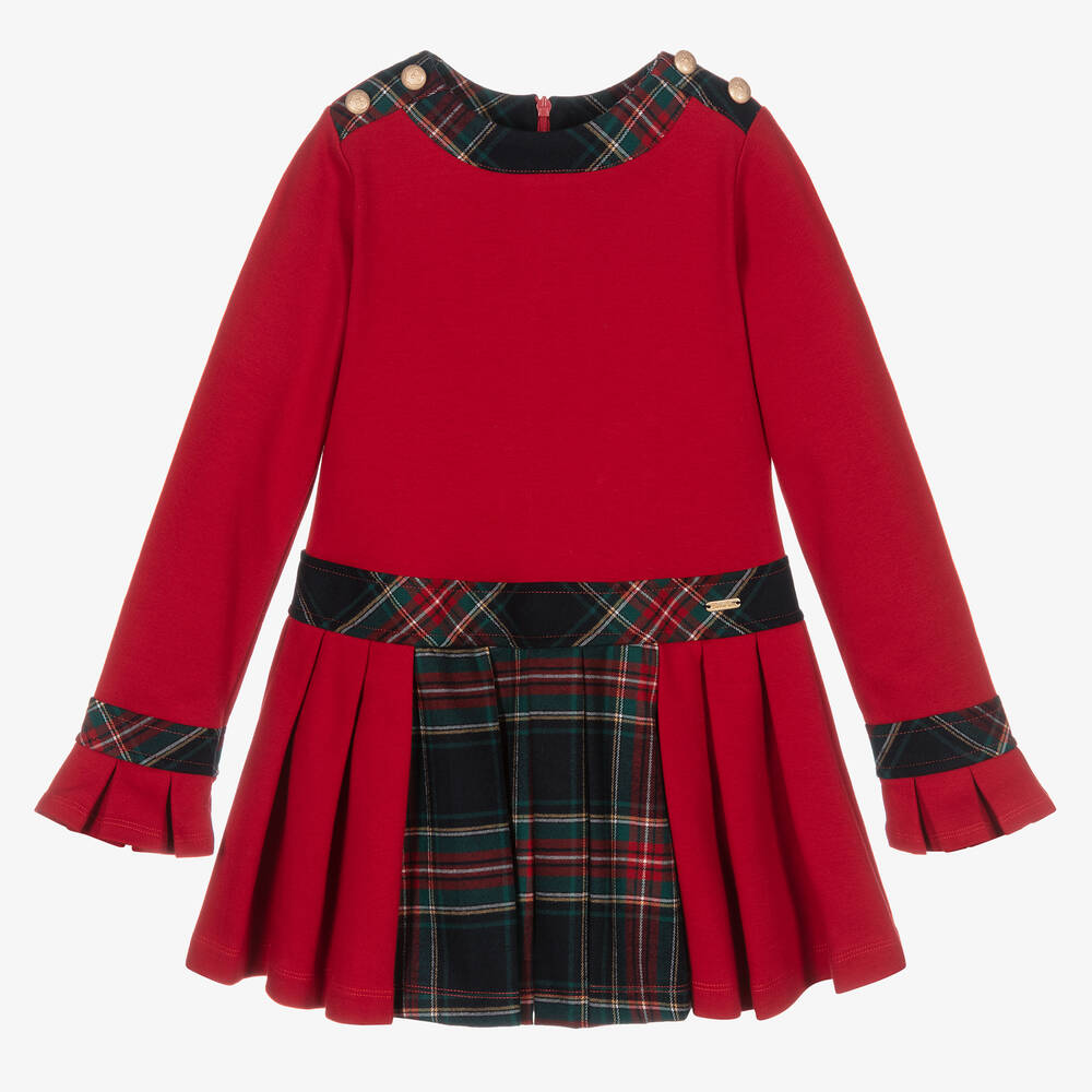 Patachou - Rotes Kleid mit Schottenkaro-Rock (M)  | Childrensalon