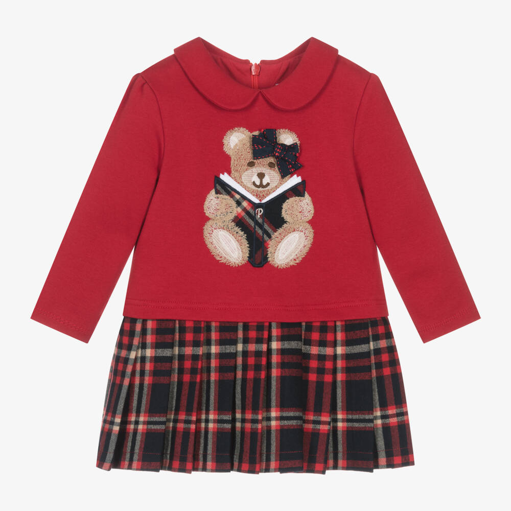 Patachou-Girls Red Tartan Teddy Dress | Childrensalon Outlet