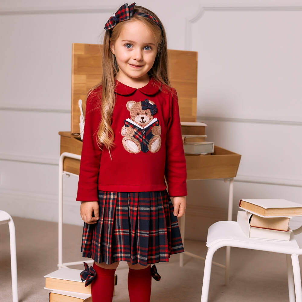 Patachou-Girls Red Tartan Teddy Dress | Childrensalon Outlet
