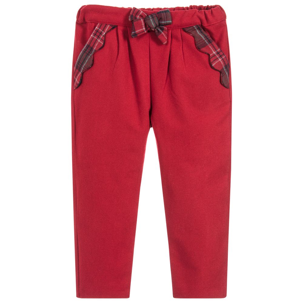 Patachou - Girls Red Tartan Trim Trousers | Childrensalon