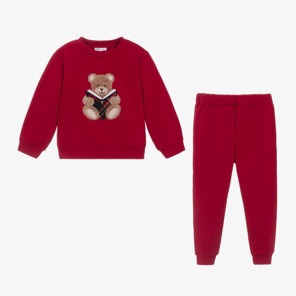 Patachou-Girls Red Teddy Bear Jogger Set | Childrensalon Outlet