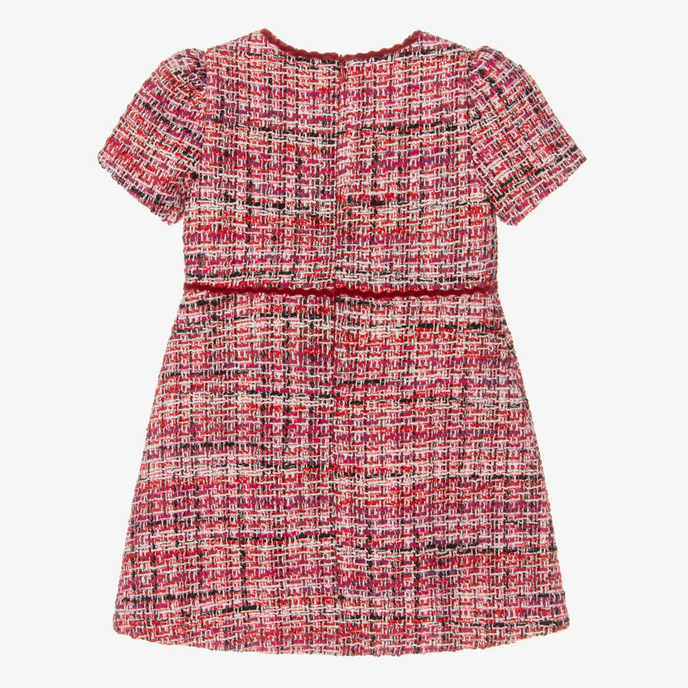 Patachou-Girls Red Tweed Dress with Velvet Bow | Childrensalon Outlet