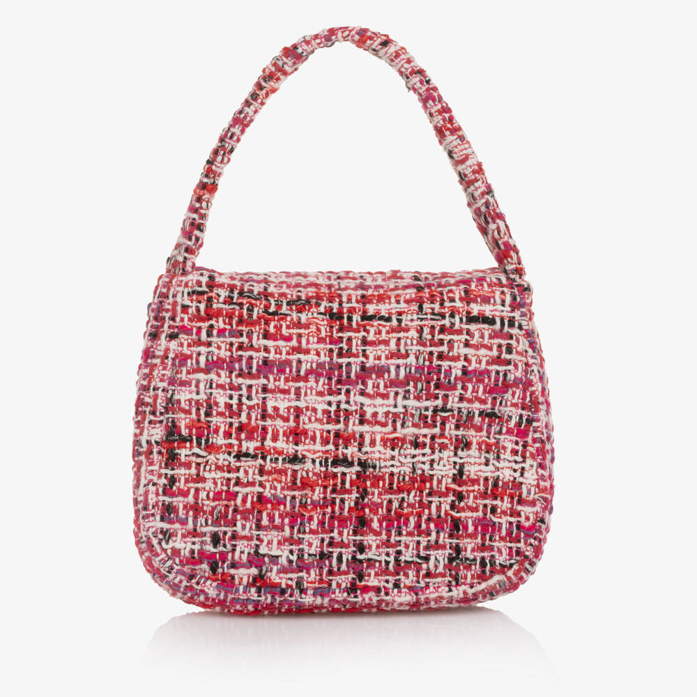 Patachou-Girls Red Tweed Handbag with Velvet Bow (18cm) | Childrensalon Outlet