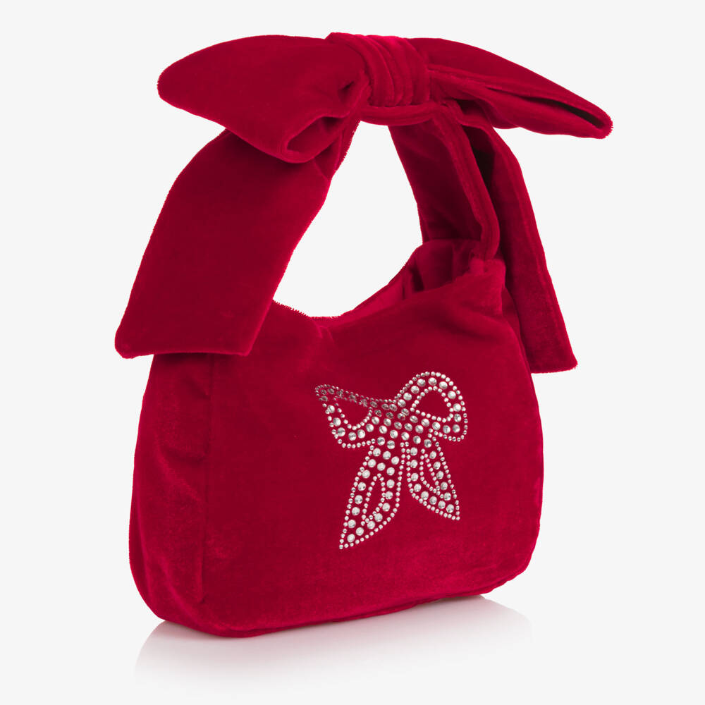 Patachou-Girls Red Velour & Diamanté Bow Handbag (18cm) | Childrensalon Outlet