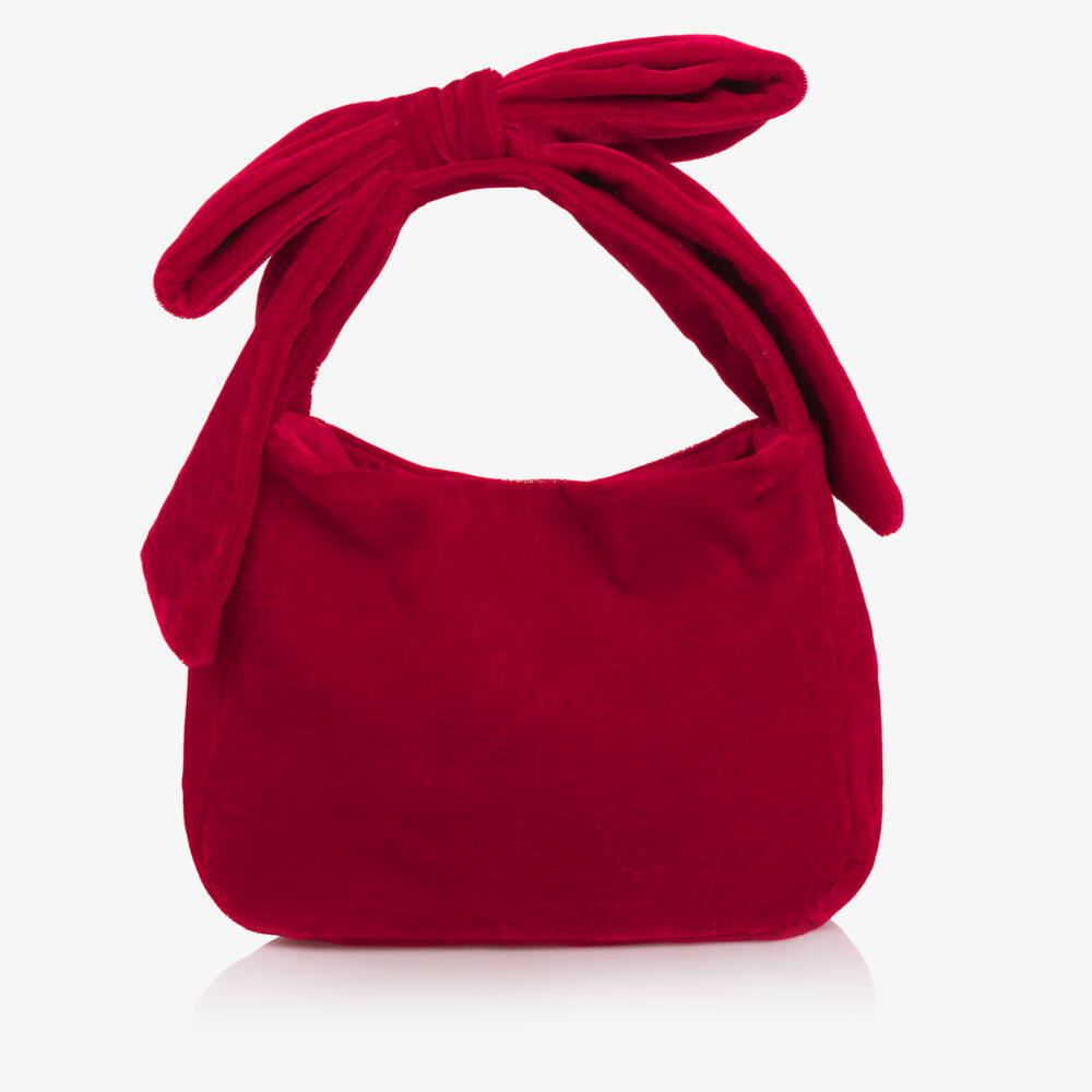 Patachou-Girls Red Velour & Diamanté Bow Handbag (18cm) | Childrensalon Outlet