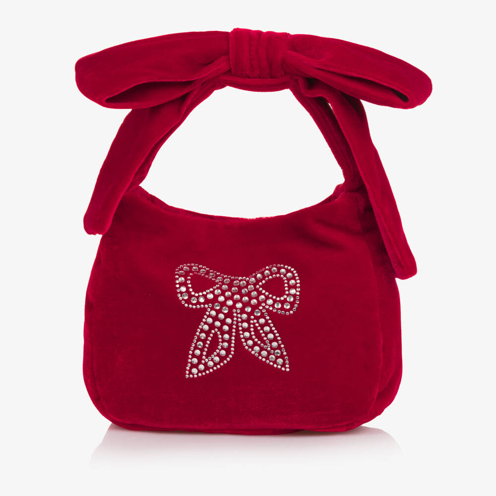 Patachou-Girls Red Velour & Diamanté Bow Handbag (18cm) | Childrensalon Outlet