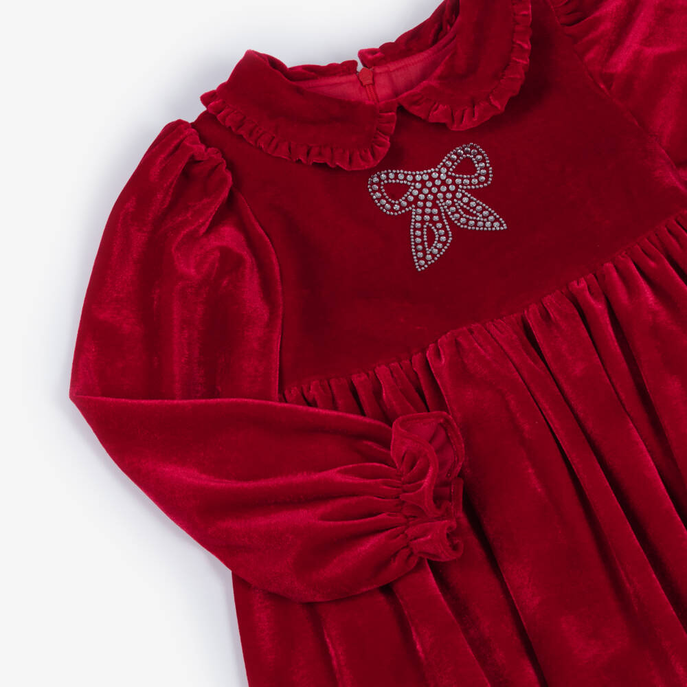 Patachou-Платье из бархата с красным бантом для девочек | Childrensalon Outlet