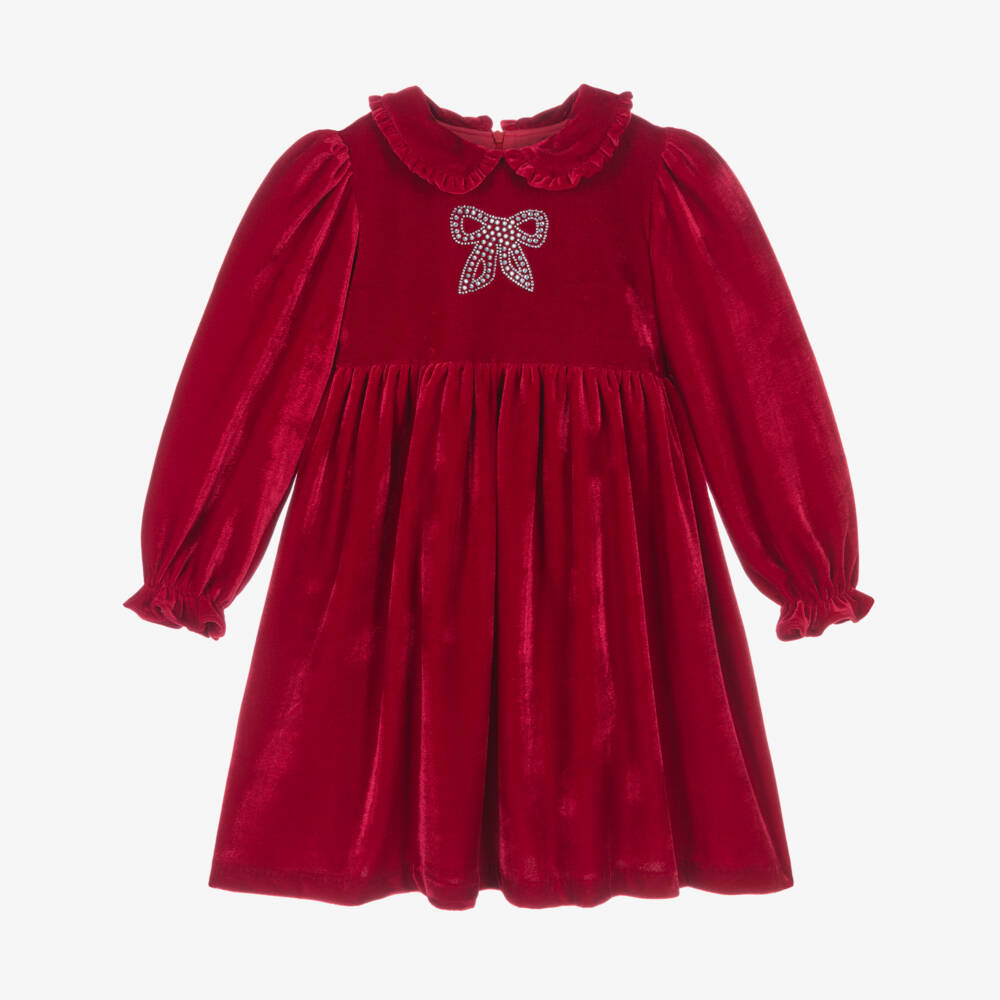 Patachou-Платье из бархата с красным бантом для девочек | Childrensalon Outlet