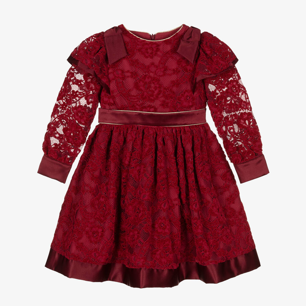 Patachou - Robe rouge dentelle velours Fille  | Childrensalon