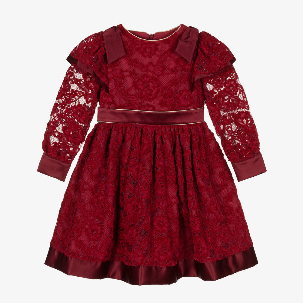 Patachou - Girls Red Velvet Lace Dress  | Childrensalon