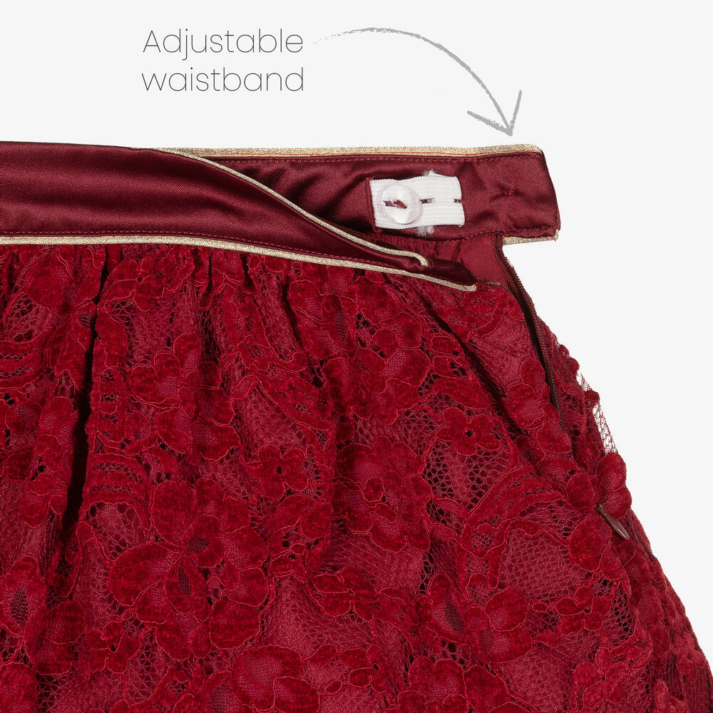 Patachou-تنورة مخمل ودانتيل لون أحمر برغندي | Childrensalon Outlet