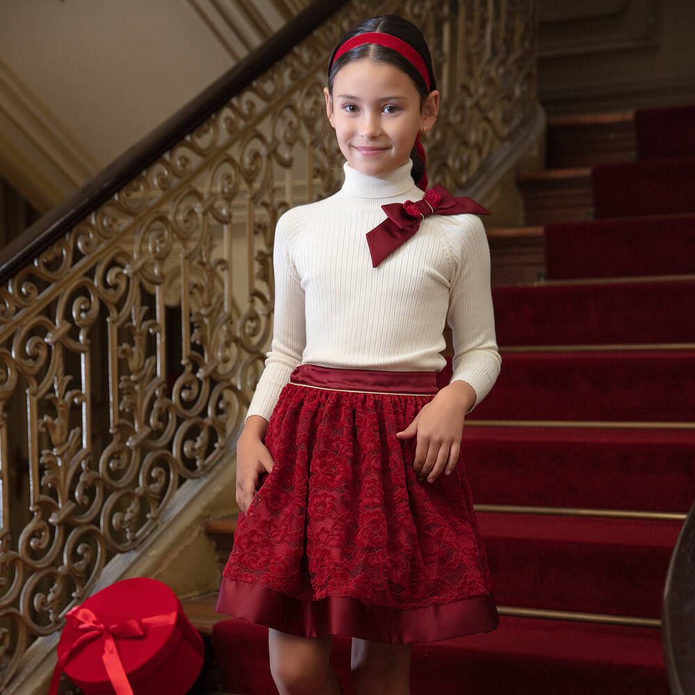 Patachou - Girls Red Velvet Lace Skirt | Childrensalon Outlet