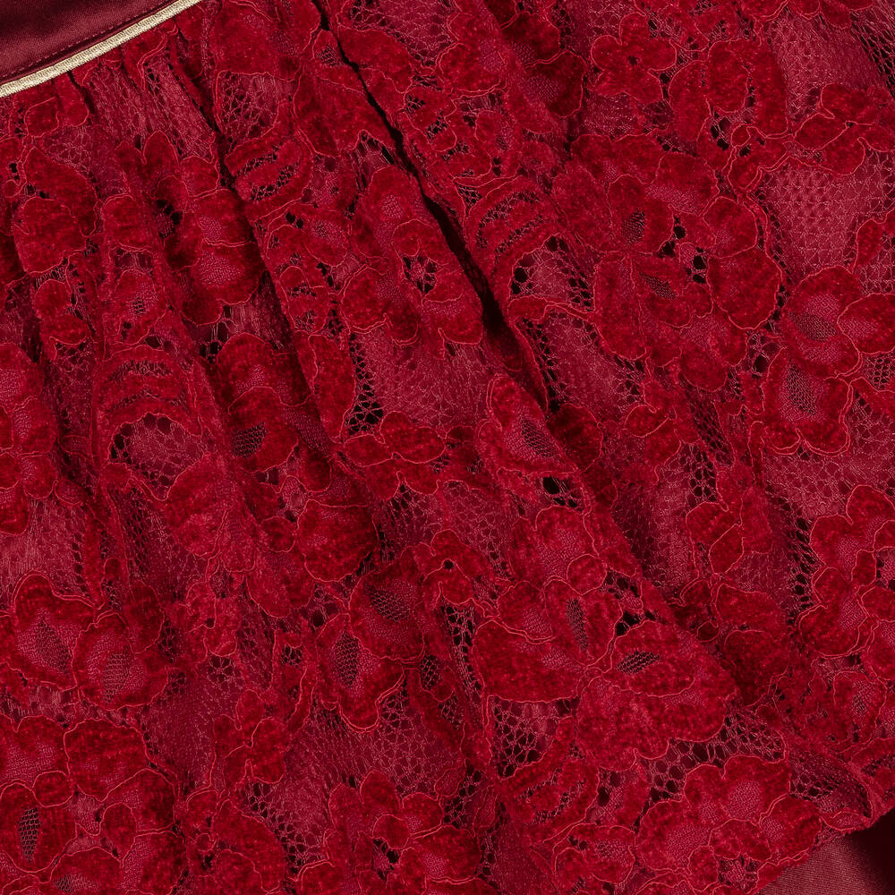 Patachou-تنورة مخمل ودانتيل لون أحمر برغندي | Childrensalon Outlet