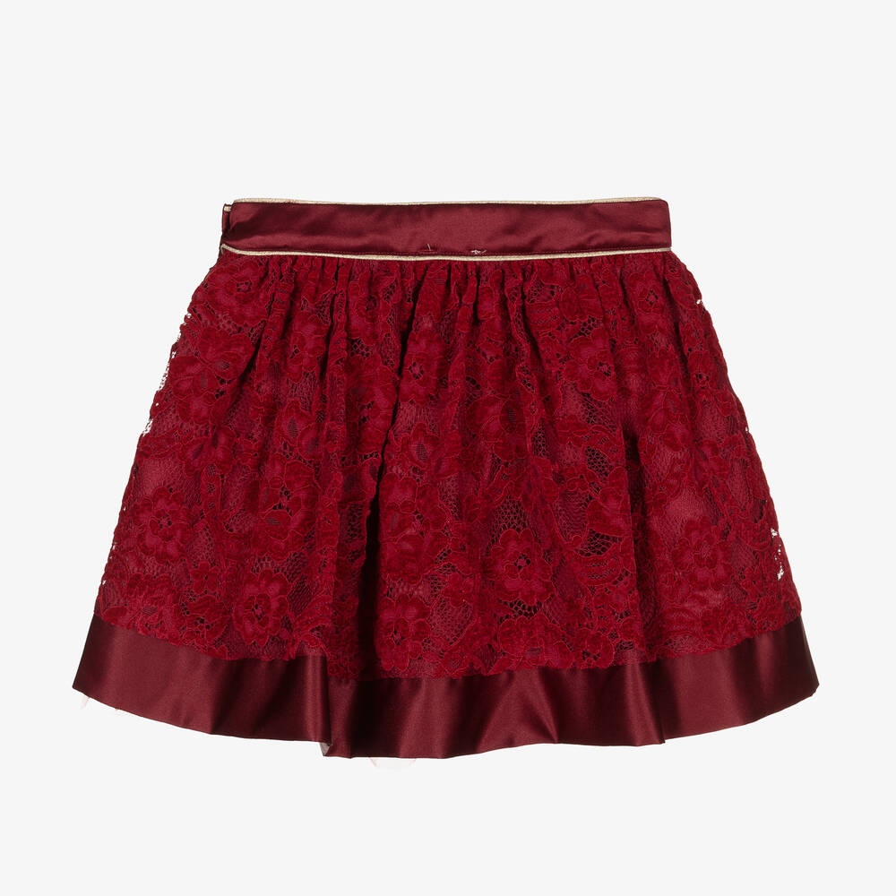 Patachou-تنورة مخمل ودانتيل لون أحمر برغندي | Childrensalon Outlet