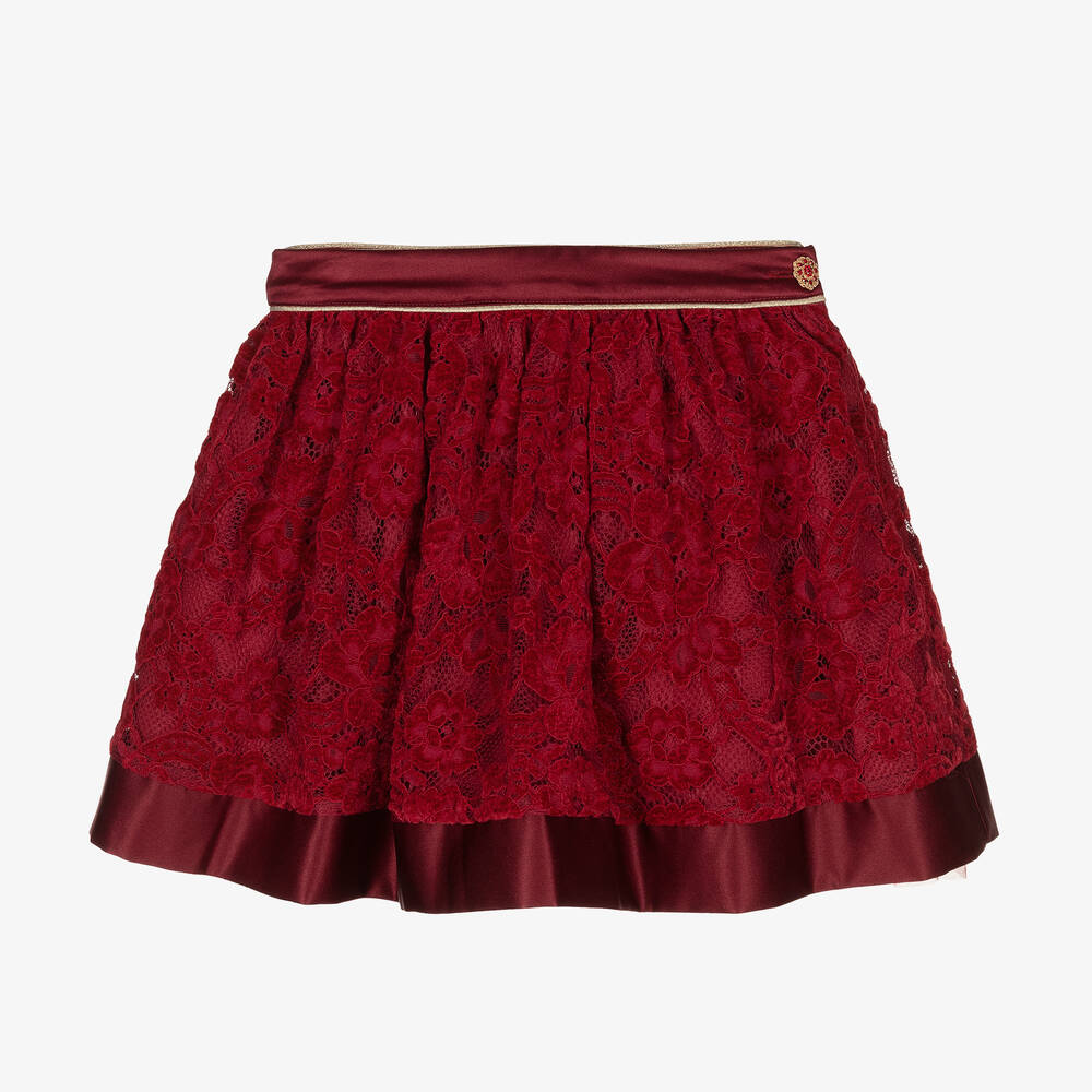 Jupe rouge velours dentelle Fille