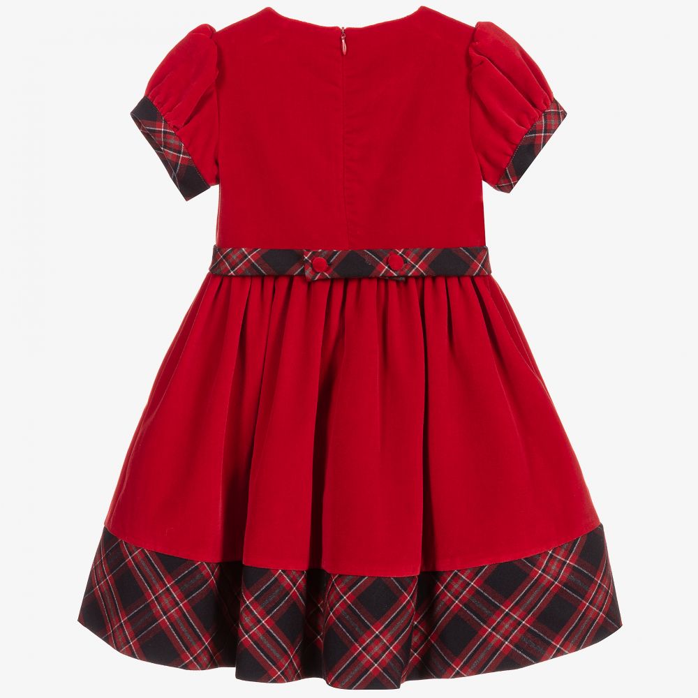Patachou-Красное бархатное платье с шотландской клеткой для девочек | Childrensalon Outlet