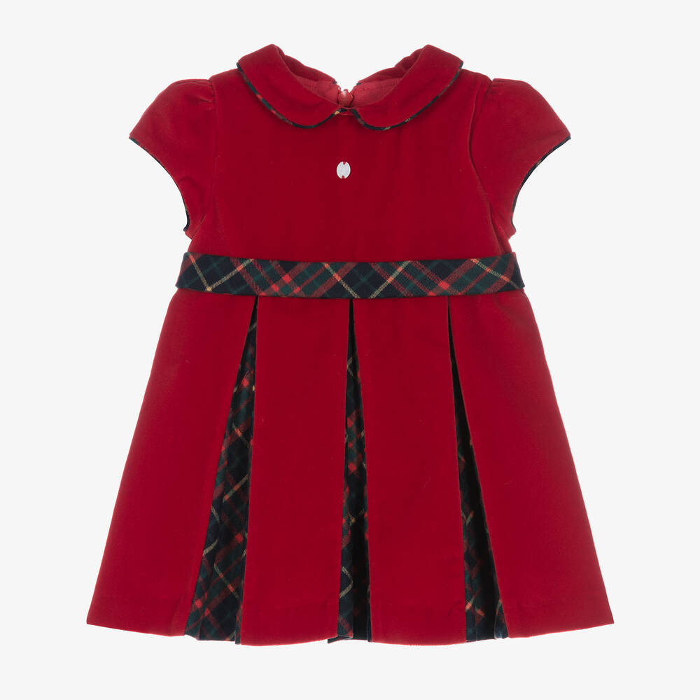 Patachou - Robe écossaise rouge en velours fille | Childrensalon