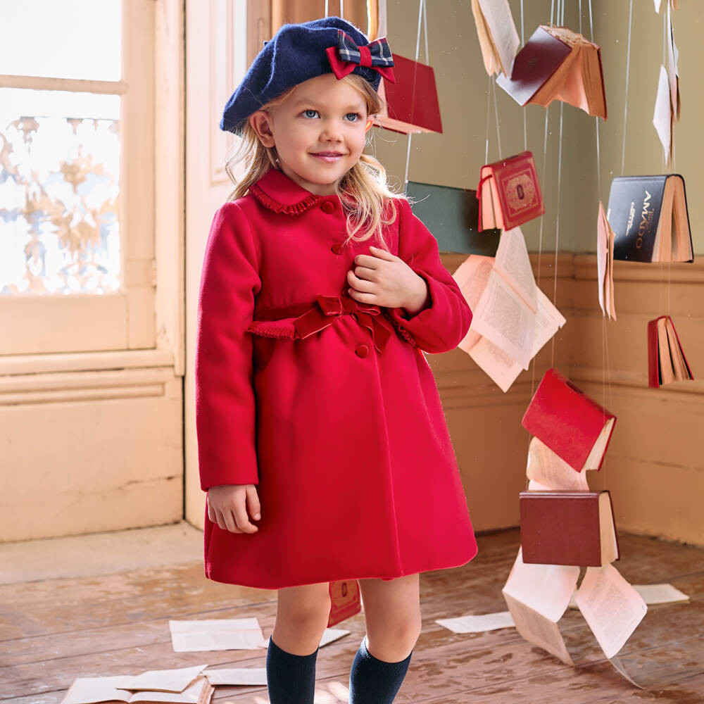 Patachou-Girls Red Velvet Trimmed Coat | Childrensalon Outlet