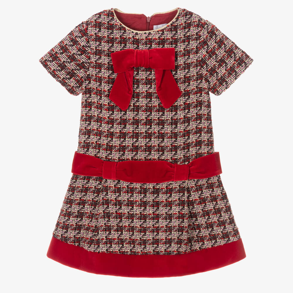 Patachou - Girls Red Viscose Tweed Dress  | Childrensalon
