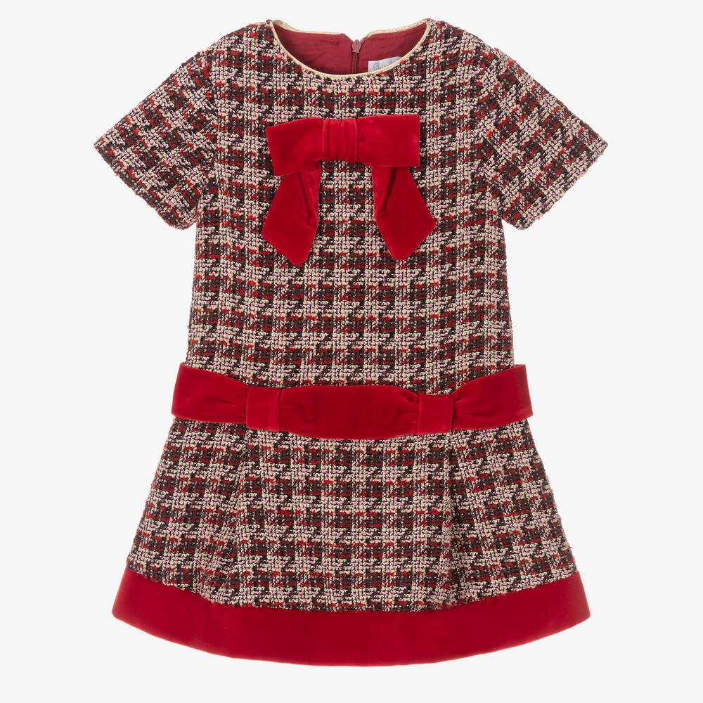 Patachou-Girls Red Viscose Tweed Dress  | Childrensalon Outlet