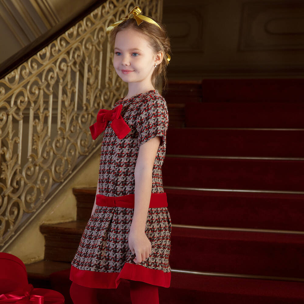 Patachou-Красное платье из твида и вискозы для девочек | Childrensalon Outlet