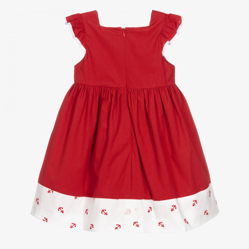 Patachou-فستان قطن لون أحمر وأبيض | Childrensalon Outlet
