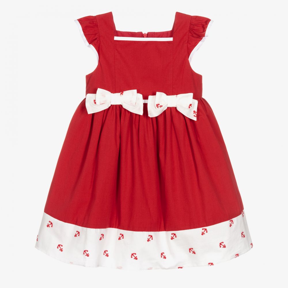 Patachou - Girls Red & White Cotton Dress | Childrensalon