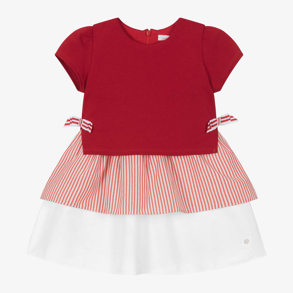 Patachou-Girls Red & White Cotton Dress | Childrensalon Outlet