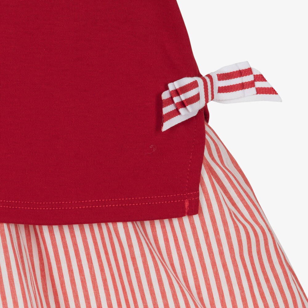 Patachou-فستان قطن لون أحمر وأبيض | Childrensalon Outlet