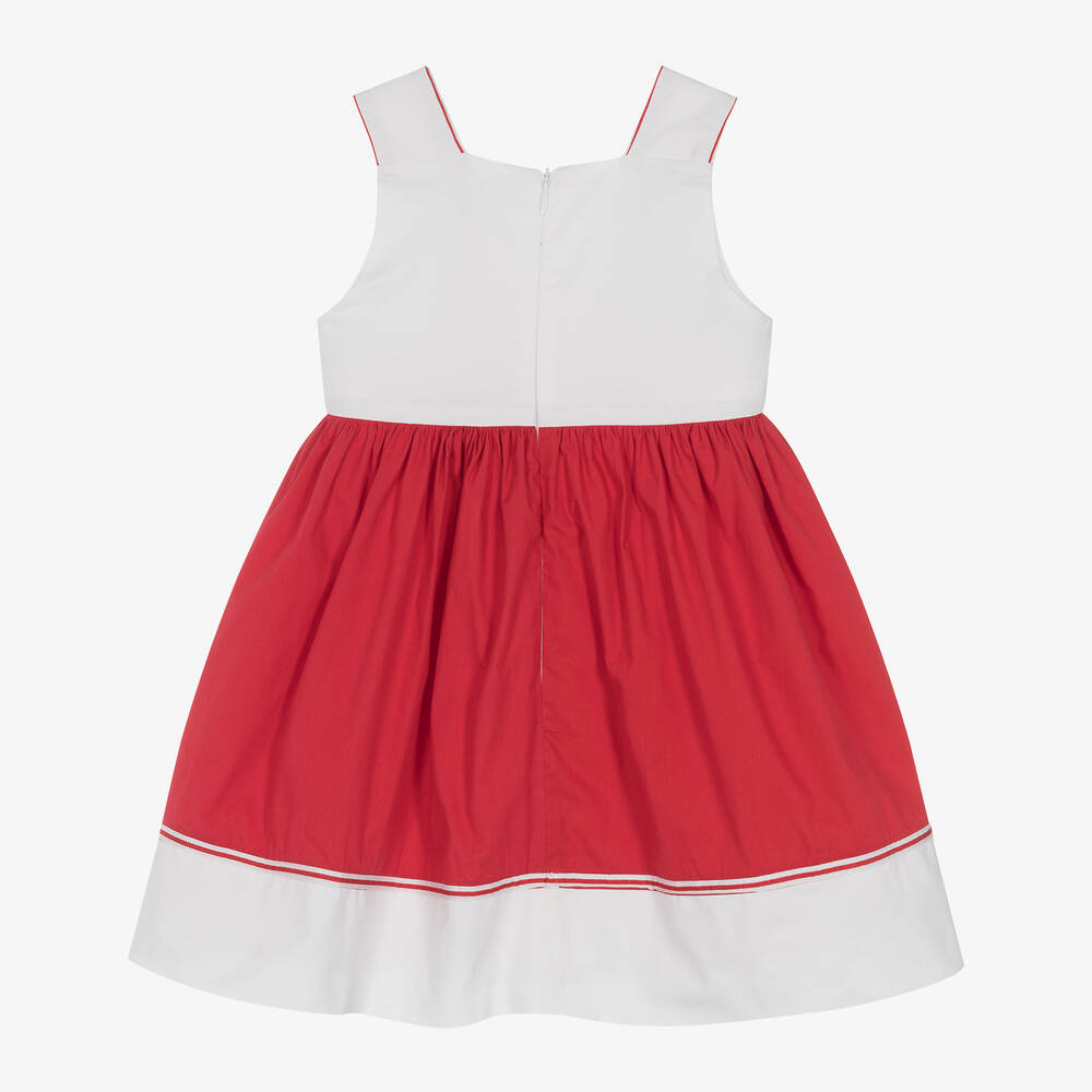 Patachou-فستان قطن بوبلين لون أحمر وأبيض | Childrensalon Outlet
