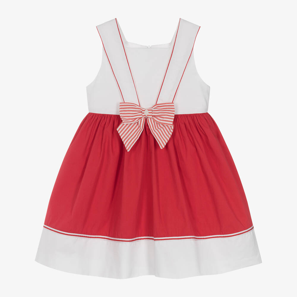 Patachou-فستان قطن بوبلين لون أحمر وأبيض | Childrensalon Outlet