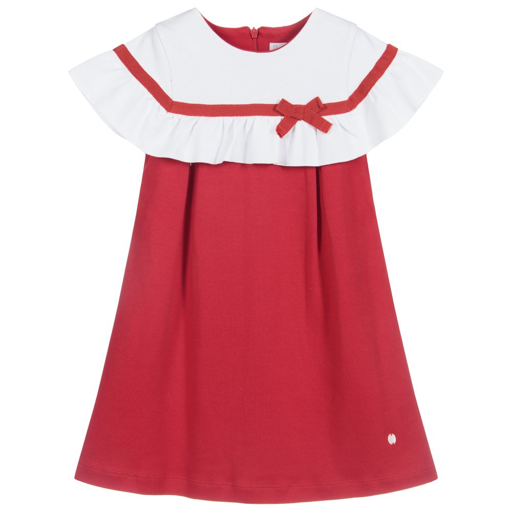 Patachou - فستان قطن لون أحمر و أبيض  | Childrensalon