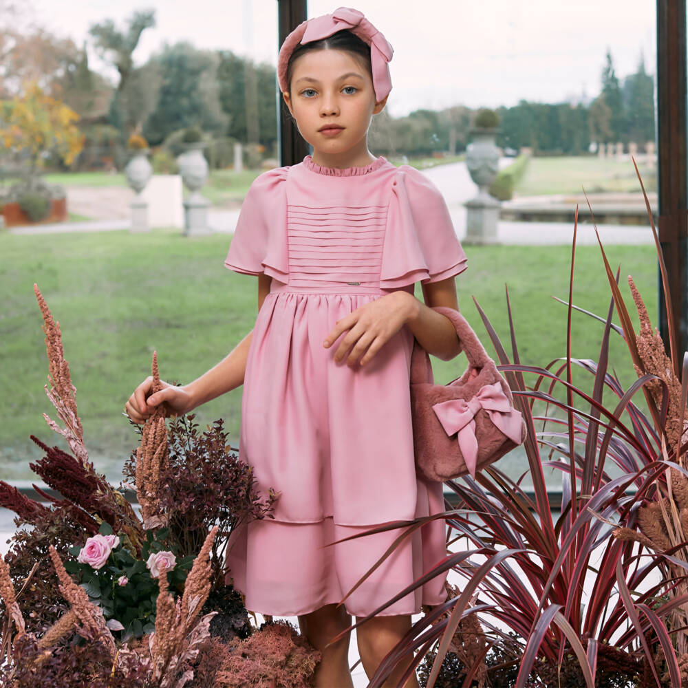 Patachou-Girls Rose Pleated Chiffon Gown | Childrensalon Outlet