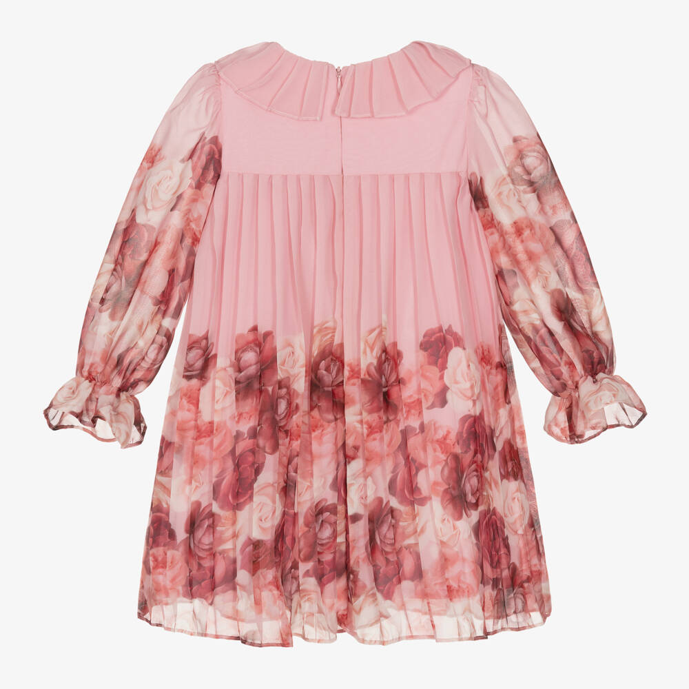 Patachou-Girls Rose Print Pleated Chiffon Dress | Childrensalon Outlet