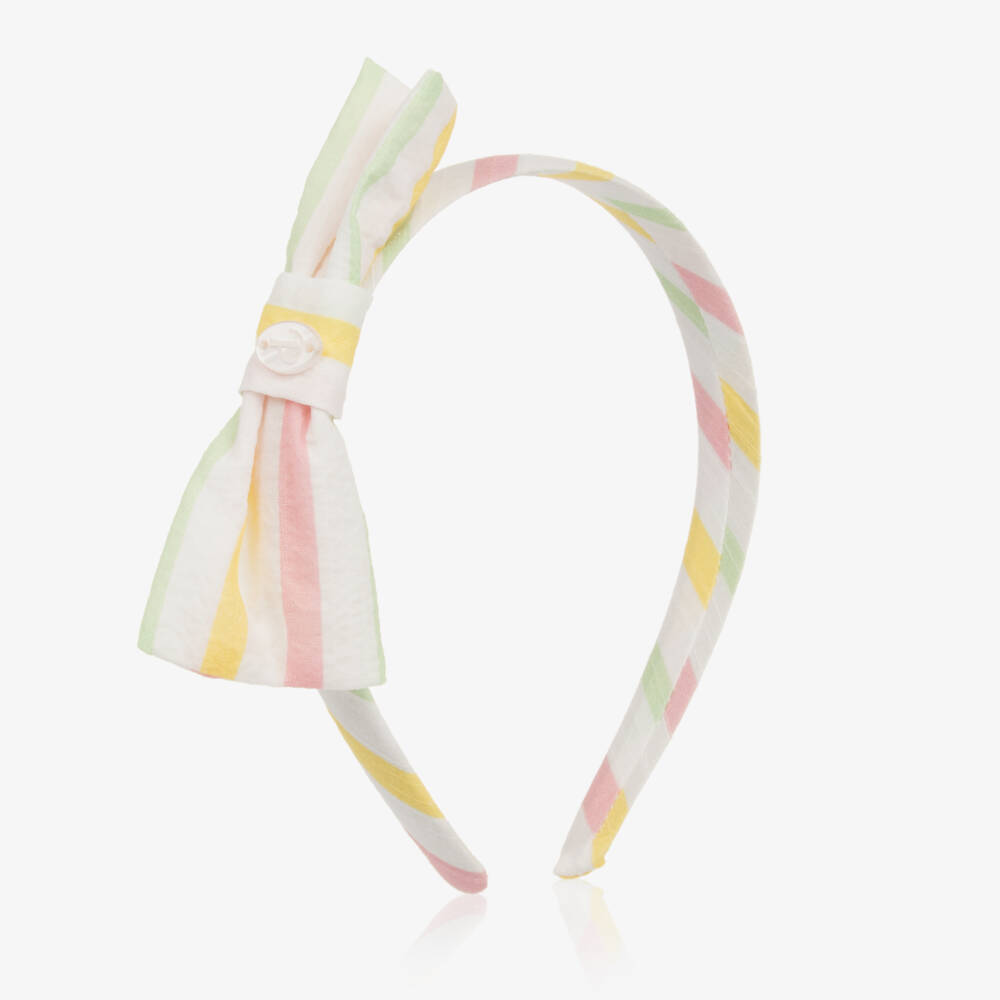 Patachou-Girls Rosy Stripe Ribbon Headband | Childrensalon Outlet