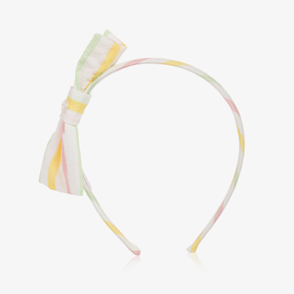 Patachou-Girls Rosy Stripe Ribbon Headband | Childrensalon Outlet