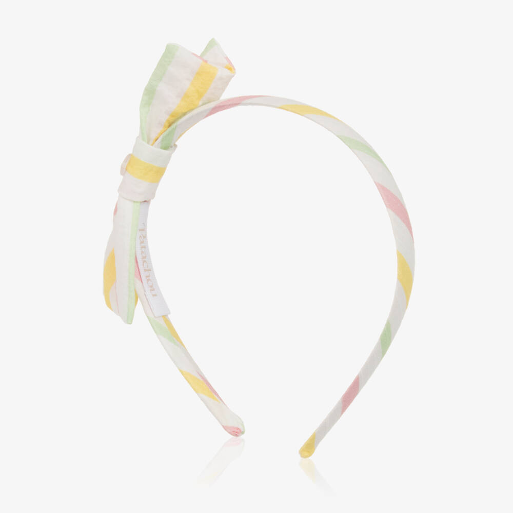 Patachou-Girls Rosy Stripe Ribbon Headband | Childrensalon Outlet