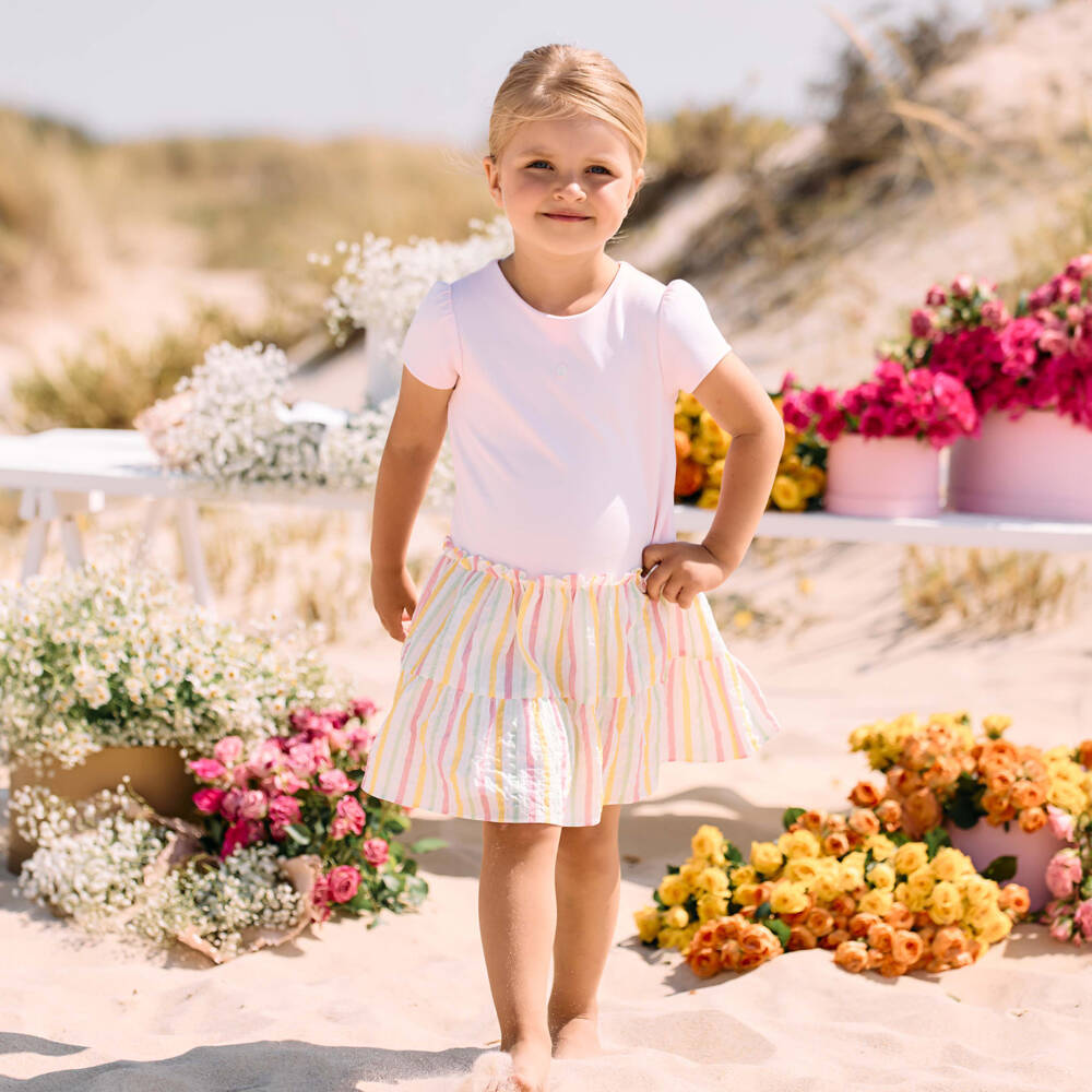 Patachou-Girls' Rosy Striped Cotton Frock | Childrensalon Outlet