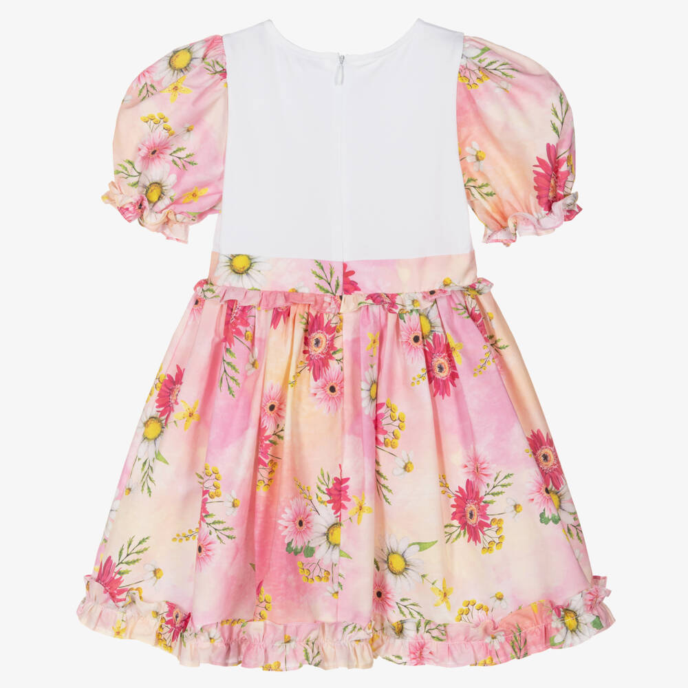 Patachou-Girls Rosy Tie-Dye Floral Frock | Childrensalon Outlet