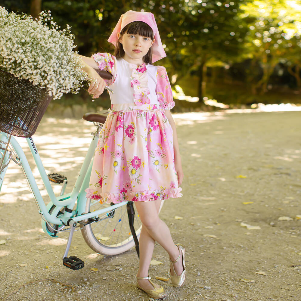 Patachou-Girls Rosy Tie-Dye Floral Frock | Childrensalon Outlet
