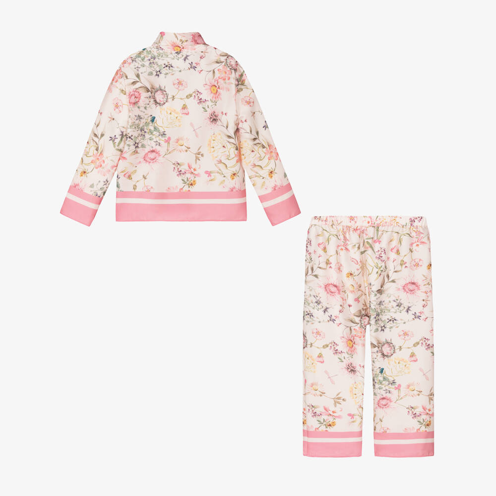 Patachou-Girls Satin Blossom Trouser Ensemble | Childrensalon Outlet