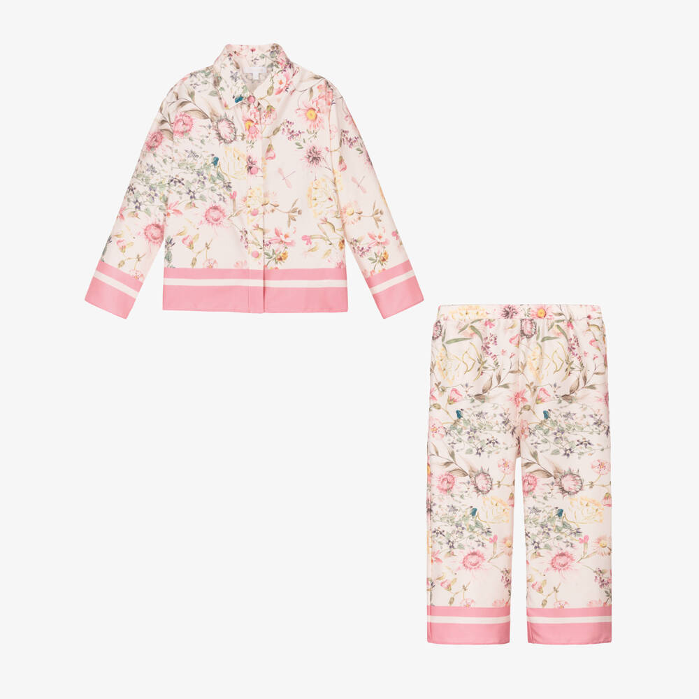 Patachou-Girls Satin Blossom Trouser Ensemble | Childrensalon Outlet
